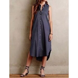 Anthropologie Holding Horses Blue White Polka Dot Sleeveless Shirtdress